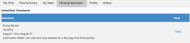Example of the Pending Approval tab.