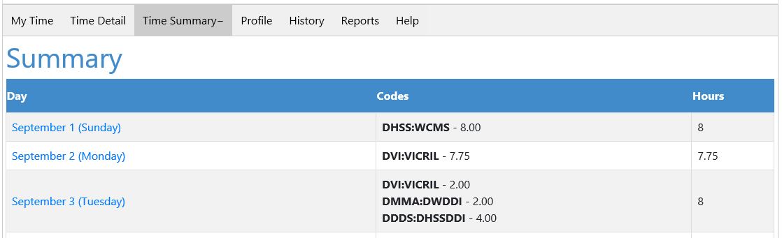 Example of summary tab.
